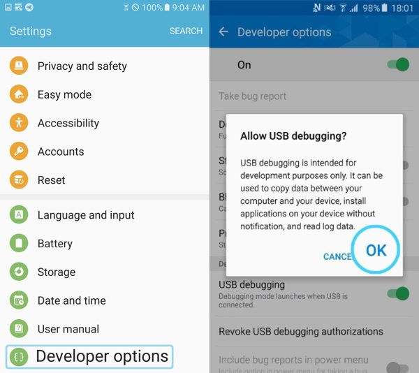 Samsung USB debugging Android 6.x
