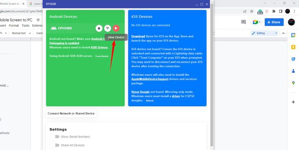 boardcast Phone to PC via Data Cable on Vysor