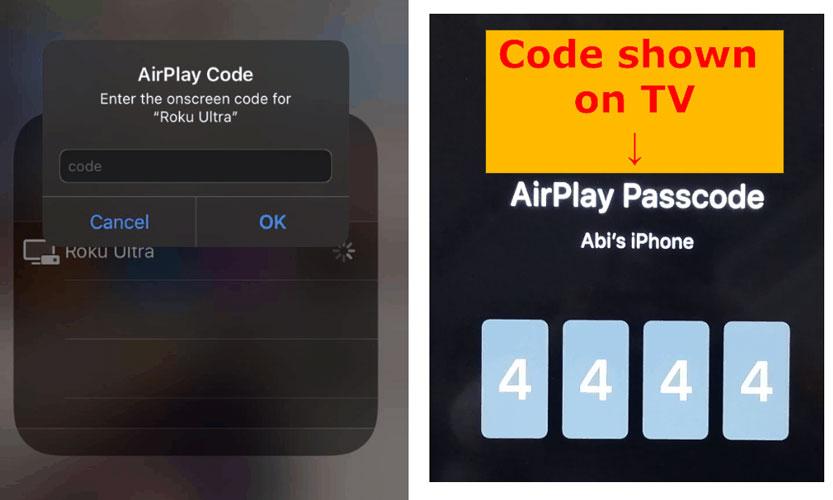 enter airplay code and start screen mirroring