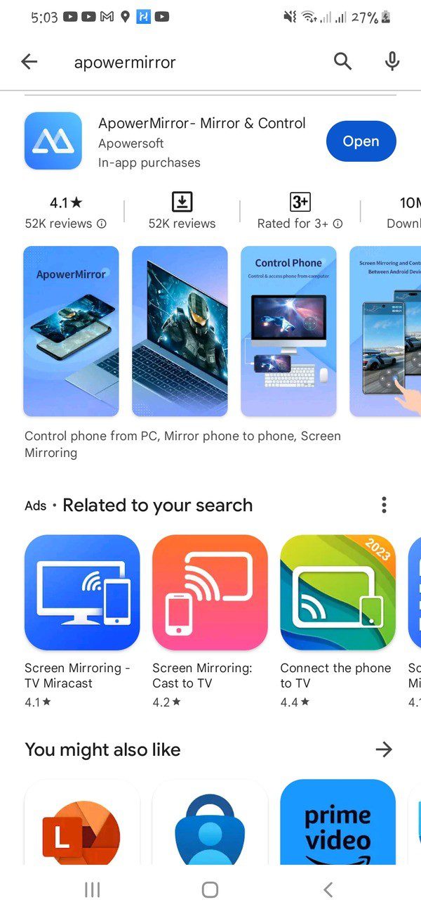 open ApowerMirror app