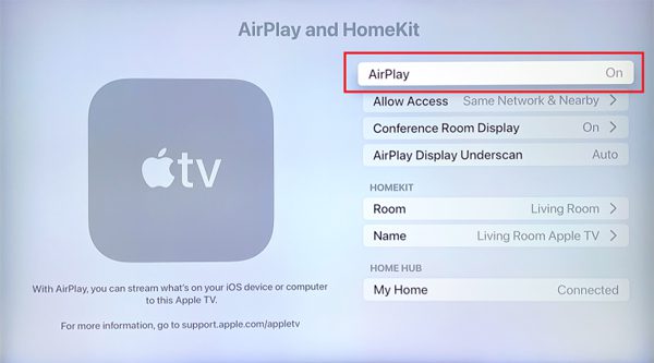 switch airplay on