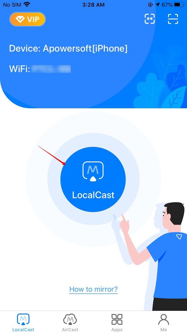 LocalCast button on the ApowerMirror