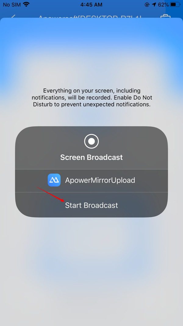 start broadcast iOS screen mirroring