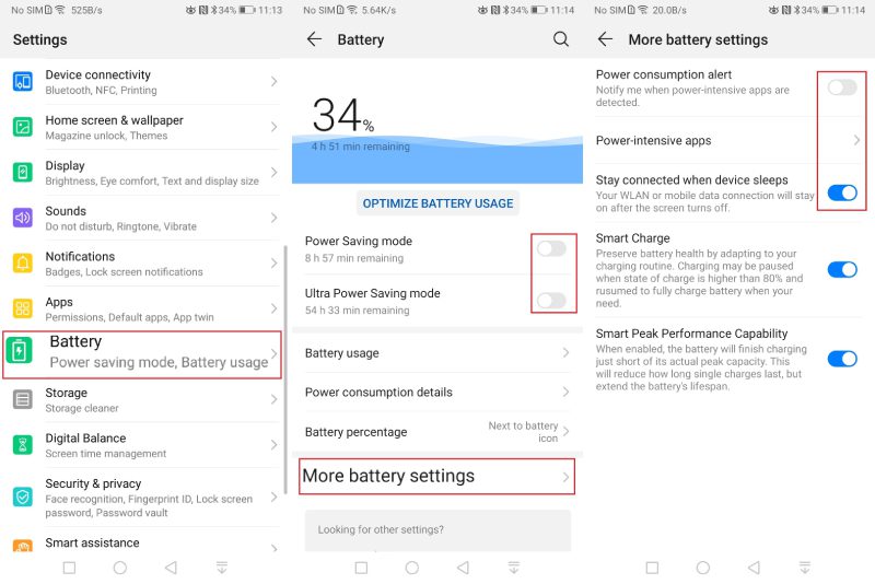 More battery settings