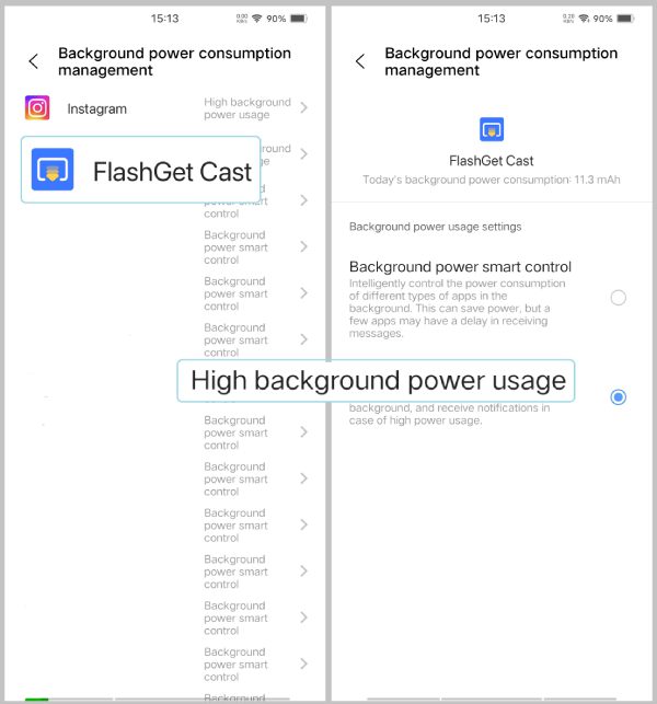 High background power usage