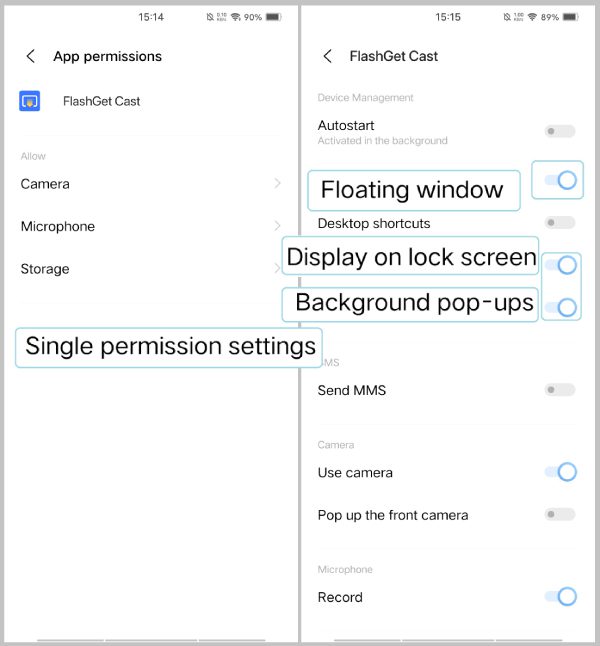 Single permission settings