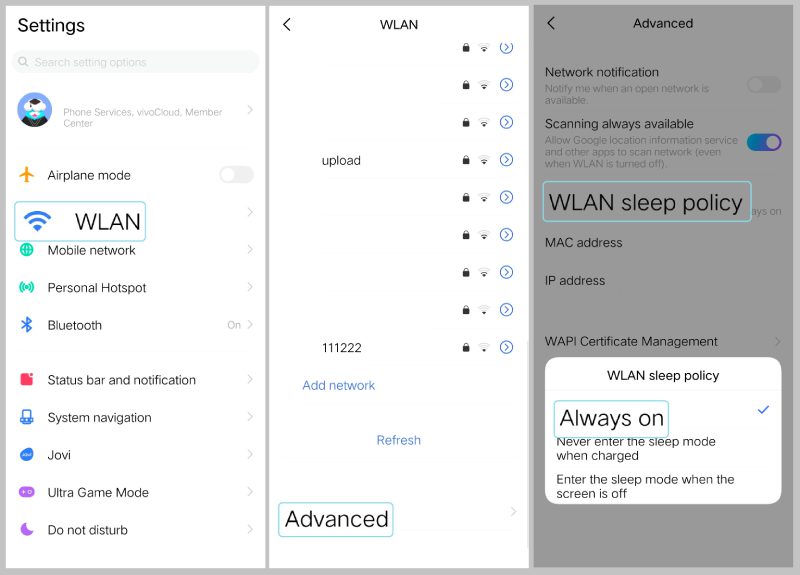 WLAN sleep policy