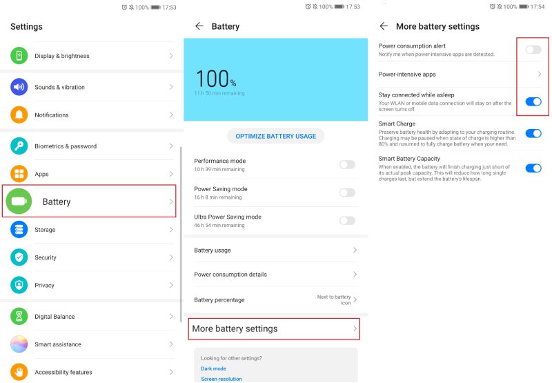 battery settings