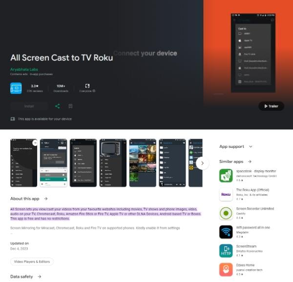 screen mirror to TV Android via all screen cast