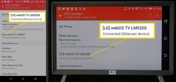 smartphone’s screen appear on the LG TV